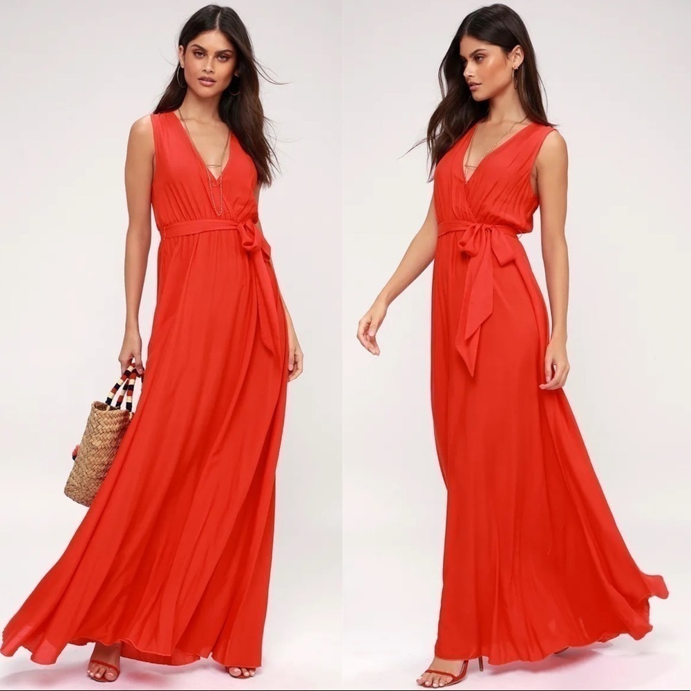 LULU’S Abigail Red Surplice Maxi Dress